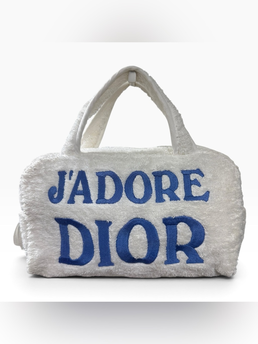 Dior White Plush Tote with Blue J'ADORE DIOR Logo